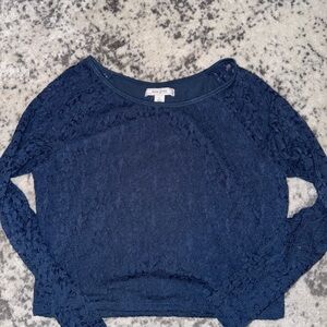 Navy Blue Lace Long Sleeve Top